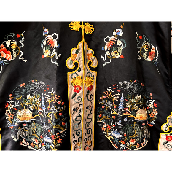 Vintage Chinese ESME Embroidered 100% Silk Circa 1950's Mandarin Kimono Robe L - Picture 6 of 16